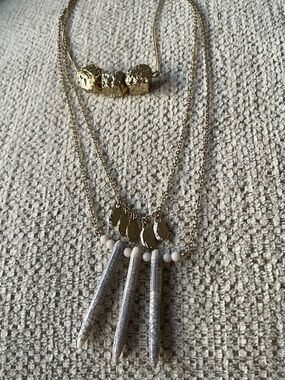 Guess Gold-Tone Layered Pendant Necklace with blue white Stone Spikes